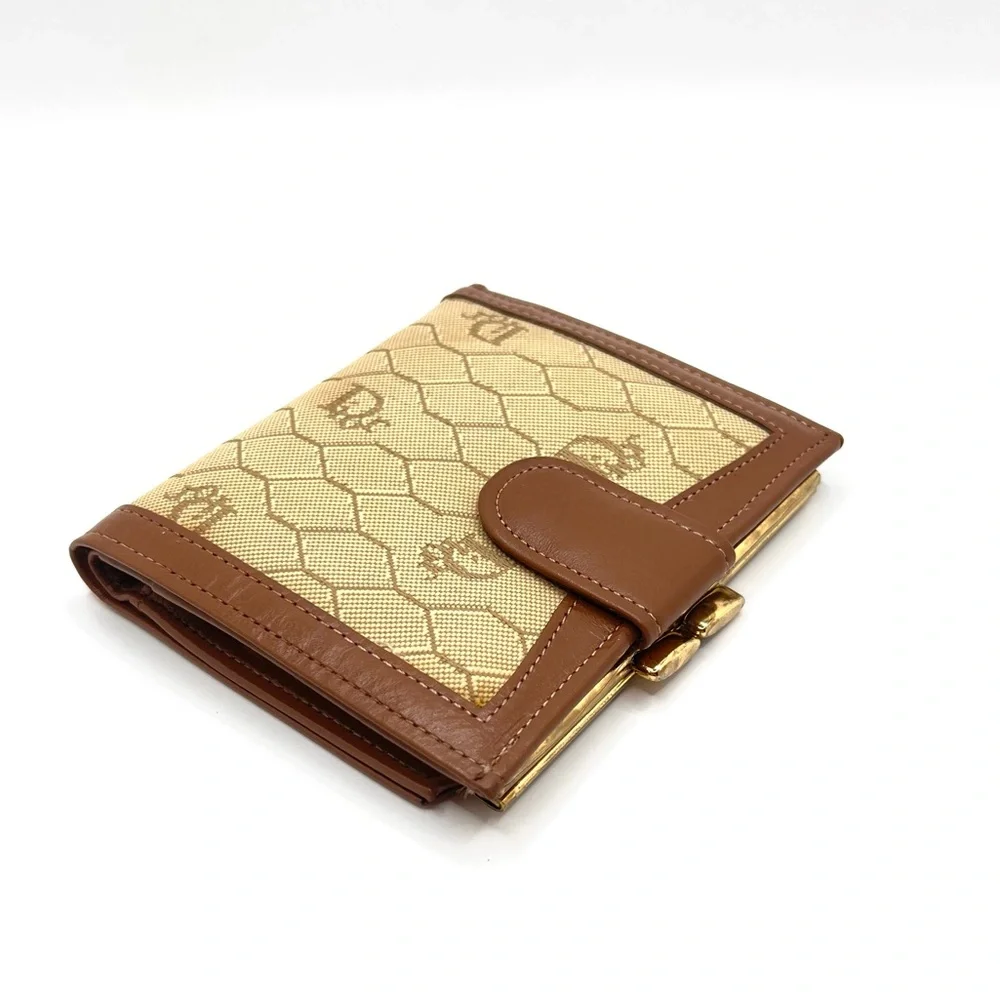 Authentic Christian DIOR Vintage Honeycomb Leather & Canvas Compact Wallet